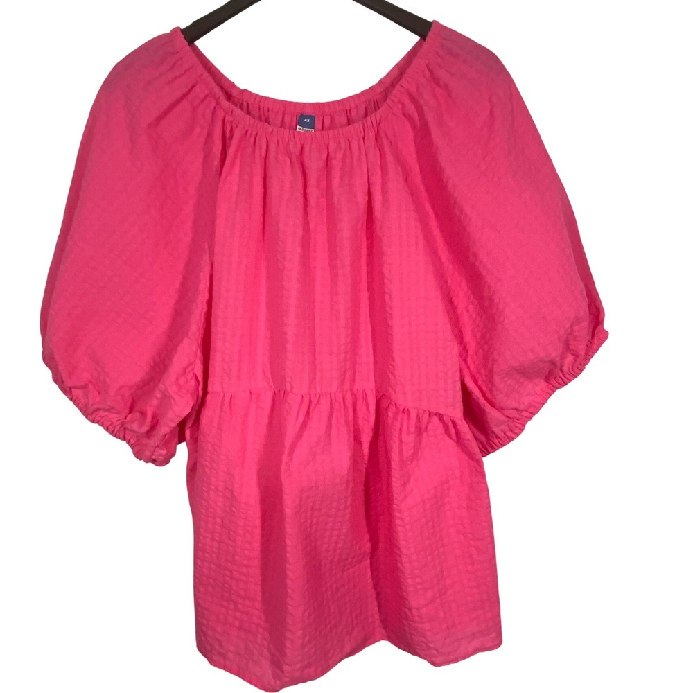 Old‎ Navy Pink Peasant Top Woman Sz 4X Short Puff Sleeves Milkmaid Cottage New